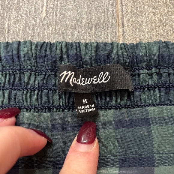 Madewell Hopewell‎ Puff-Sleeve Crop Top Green & Navy Plaid Smocked Back Size M - Picture 3 of 7
